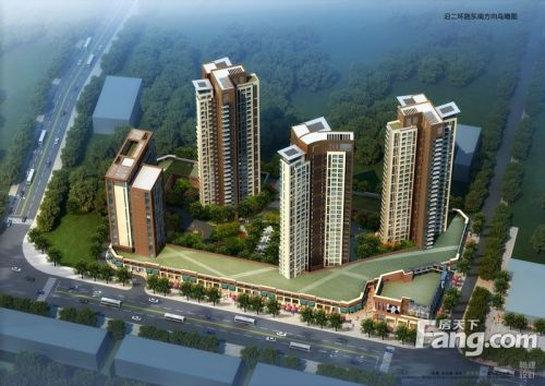 利丰时代效果图沿二环路东南方向鸟瞰图