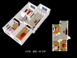 西城佳苑3室1厅1厨1卫建面86.01㎡