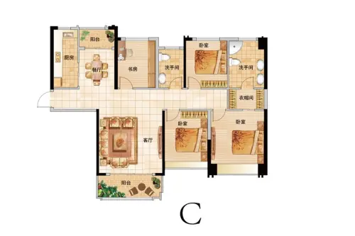 祥隆理想城户型图13#C户型3室2厅2卫1厨