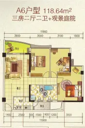 万博时代广场3室2厅1厨2卫建面118.64㎡