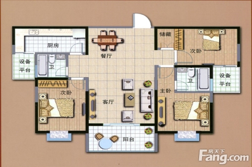 山泽园户型图4#楼 C户型3室2厅2卫1厨