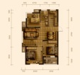 A2户型，三房两厅一厨一卫，建筑面积约88平米。